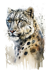 Fototapeta na wymiar Illustration Snow leopard in watercolor. Animal on a white background, generative AI