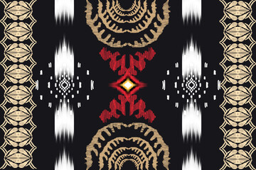 Seamless pattern of Ikat, traditional seamless pattern, black background, Aztec style, embroidery, abstract, vector, design illustration for texture, fabric, print.