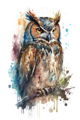 Foto op Plexiglas Uiltjes Illustration owl in watercolor. Animal on a white background, generative AI