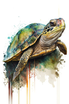 Illustration turtle in watercolor. Animal on a white background, generative AI