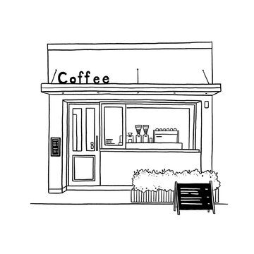recommend clip art: Coffee shop storefront Cafe Small Business Hand drawn line art illustration
