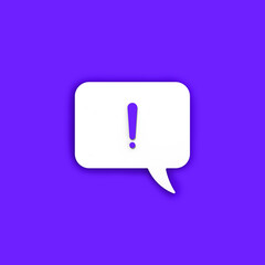 Blue exclamation mark on a white message board. Alarm signal in the phone. Danger alert. Message on a blue background. Square image. 3D image. 3D rendering.
