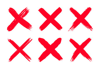 Obraz premium Dirty grunge hand drawn with brush strokes cross x vector illustration icon set. Cross mark wrong symbol graphic design collection. Check mark symbol NO button for vote in check box, web, etc.