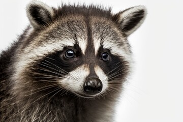 Obraz premium Close up portrait of a raccoon on a white background. Generative AI