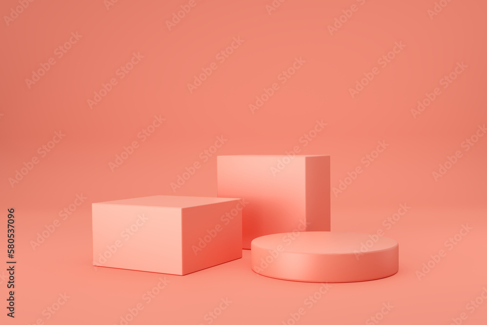 Poster abstract background with geometric shapes and podiums for product presentation.