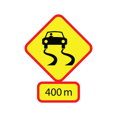 Slippery road traffic sign. isolated on white background. Vector illustration
