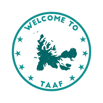 Welcome to TAAF stamp. Grunge country round stamp with texture in Java color theme. Vintage style geometric TAAF seal. Beautiful vector illustration.