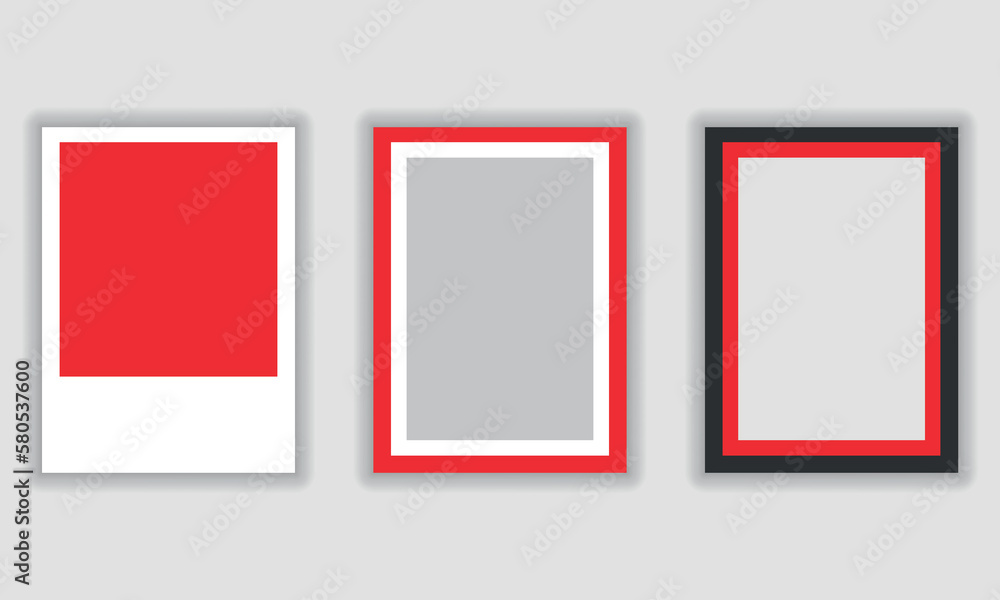 Poster red photo frames, realistic mockup of square black and white frames, vector set. empty frame for you