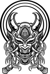 line art of  yasuke  with japanese samurai mask