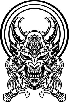 recommend clip art: line art of  yasuke  with japanese samurai mask
