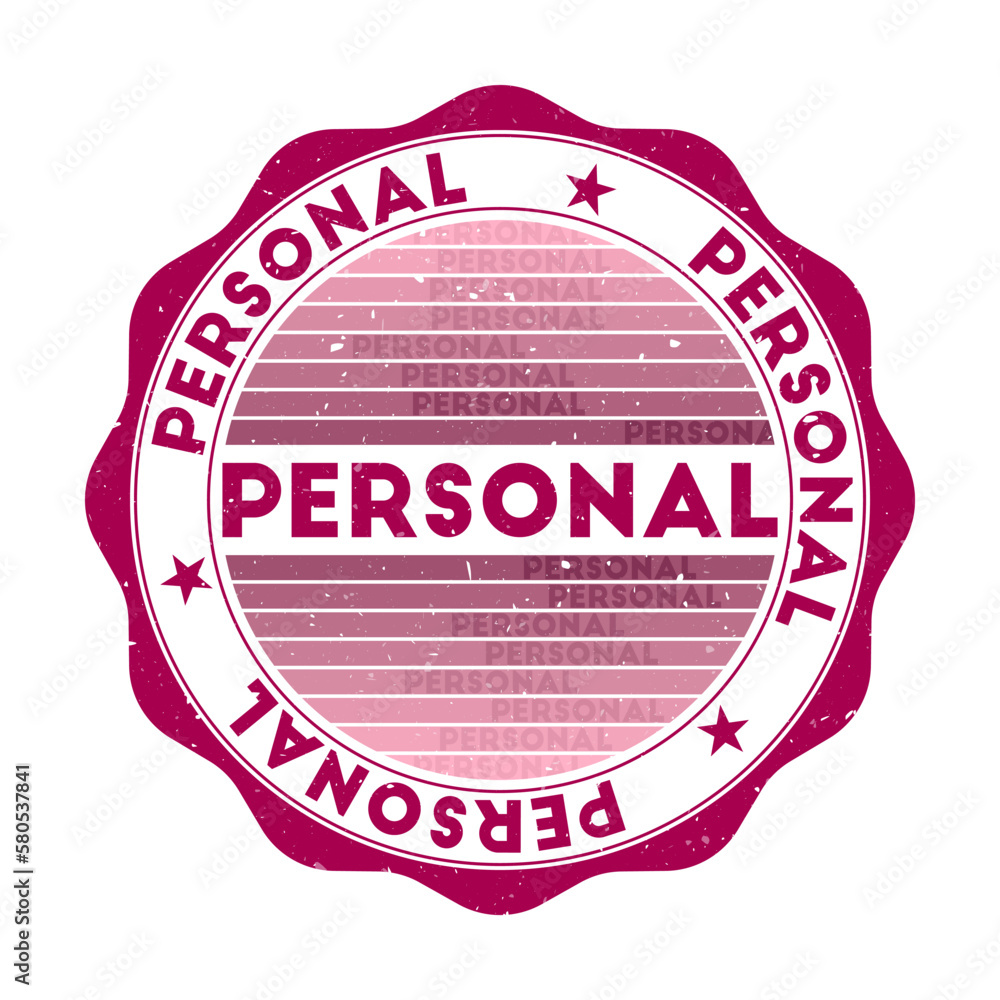 Poster personal badge. grunge word round stamp with texture in raspberry color theme. vintage style geometr