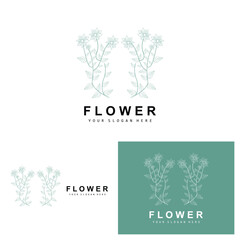 Simple Botanical Leaf and Flower Logo, Vector Natural Line Style, Decoration Design, Banner, Flyer, Wedding Invitation, and Product Branding