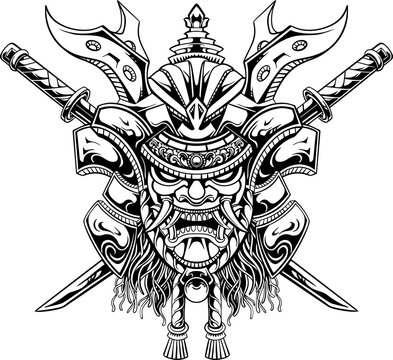 recommend clip art: line art of  yasuke  with japanese samurai mask