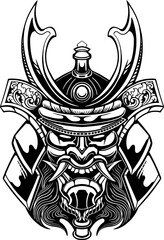 line art of  yasuke  with japanese samurai mask