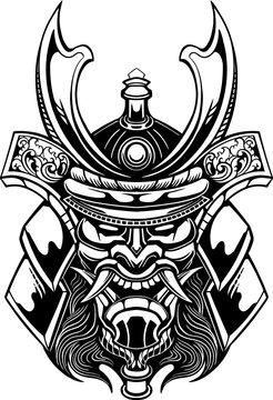 recommend clip art: line art of  yasuke  with japanese samurai mask