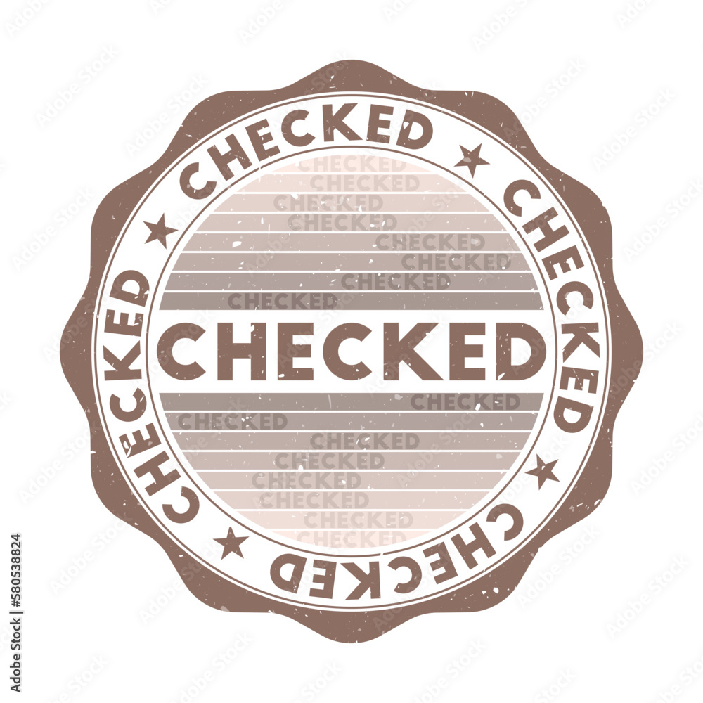 Poster grunge word round stamp with texture in mink color theme. vintage style geometric checked seal with 