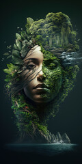 Dryad Woman made of plants and vegetation. Earth day, ecology illustration generative ai