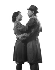 Fototapeta na wymiar Film noir: romantic couple embracing