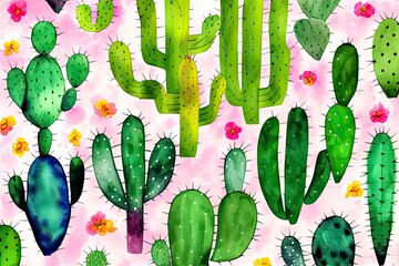 Cactus Creative Painting with a Patterned Background. Generative AI.