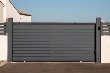 grey aluminum modern sliding high gate home gray portal of suburb city house