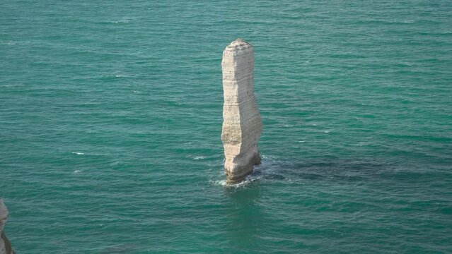 L&rsquo;Aiguille de Belval, White needle Rock at Alabaster Coast near Etretat, Normandy France