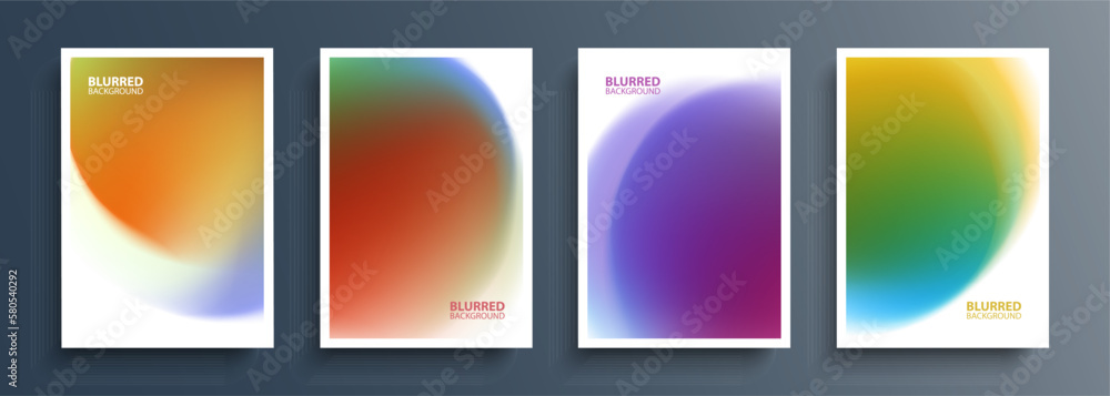 Poster set of blurred backgrounds with soft color gradient round shapes. abstract graphic templates collect