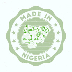 Made In Nigeria. Country round stamp. Seal of Nigeria with border shape. Vintage badge with circular text and stars. Vector illustration.