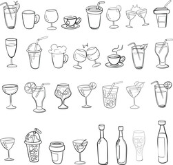 drinks icon vector 30 item. freehand  style  2d