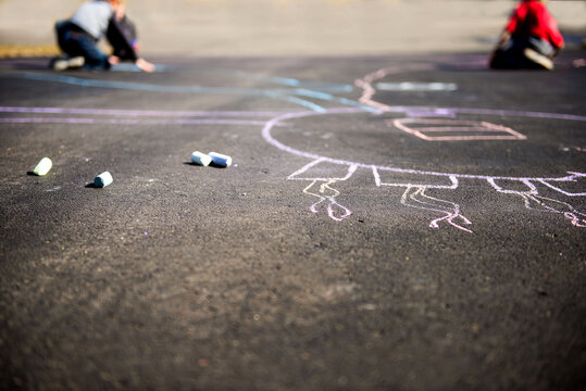 High angle view of chalk drawing on street