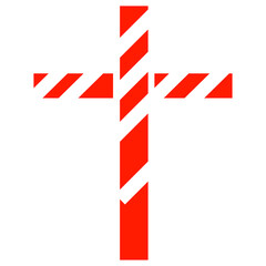 red christian cross with white diagonal cutting lines