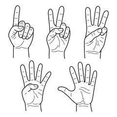 Obraz premium A set of hand doodle illustrations showing the numbers 1, 2, 3, 4, 5. Vector.