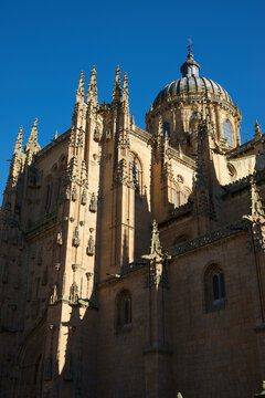 Low angle view of New Cathedral against clear sky