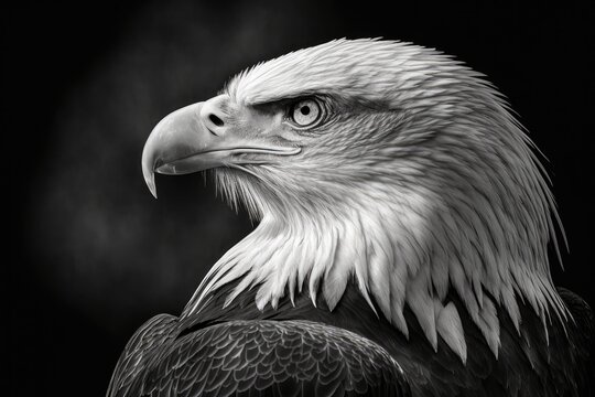 a black and white picture of a bald eagle. Generative AI