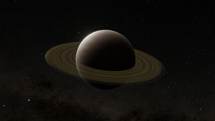 Fototapeta na wymiar The Saturn planet in the deep black space with nebulas as procedural 3d modeling.