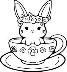 Fototapeta premium Tea with Rabbit Easter Lovely