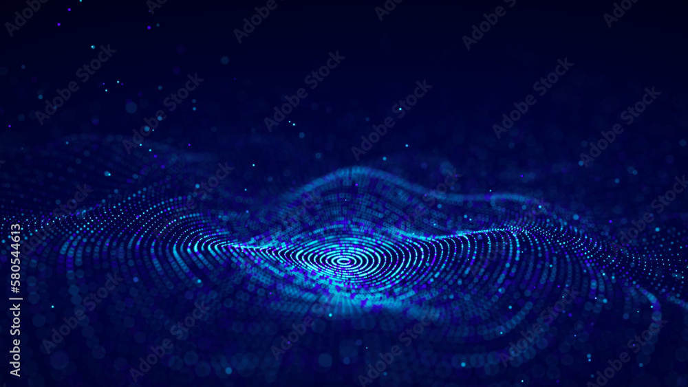 Poster 3d digital circular dynamic wave on blue background. technology smart wave. seamless flow digital st