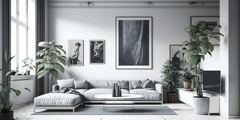 interior design of living room hall in minimal style, Generative AI