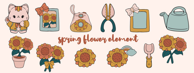 Spring Flower Element Hand Drawn