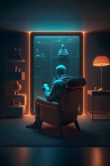 Modern Contemplation: A Middle-Aged Person in a Vibrant Room, generative ai.
