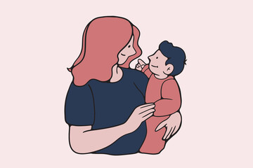 continuous line, one line
International Mother's Day holding a baby pregnant mother family warm illustration hand drawn simple vector