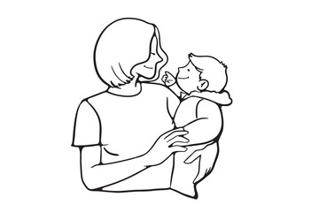 continuous line, one line
International Mother's Day holding a baby pregnant mother family warm illustration hand drawn simple vector