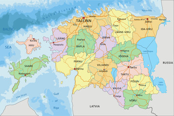 Fototapeta na wymiar Estonia - Highly detailed editable political map with labeling.