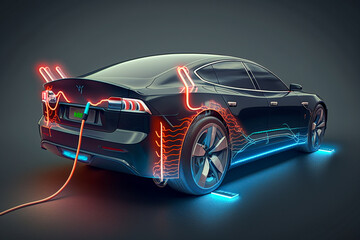 Electro car, 3d rendering super photo realistic background. Generative AI illustration