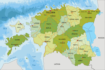 Highly detailed editable political map with separated layers. Estonia. - obrazy, fototapety, plakaty