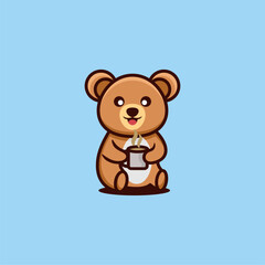 cute bear sitting drinking coffee