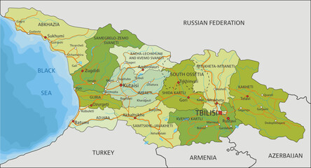 Fototapeta premium Highly detailed editable political map with separated layers. Georgia.