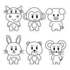 icon outline set, animal collection. Paint. Isolate the background.
