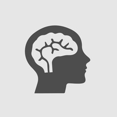 Head with brain vector icon eps 10. Simple isolated illustration.