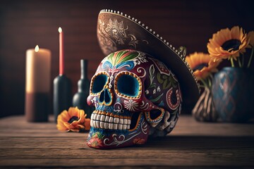 On 5th May, a traditional Mexican Skull is typically celebrated. AI generation