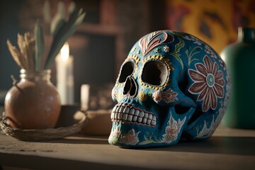 ﻿Celebrating the 5th of May, a Mexican skull is usually considered an iconic symbolAI generation